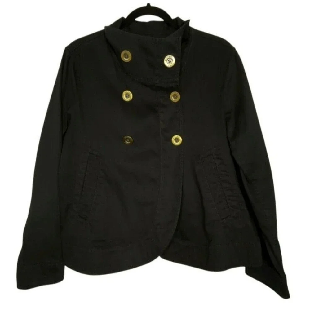 Quiet Luxury Minimalist Moto Michael Kors Black cotton Moto Gold Button Jacket O